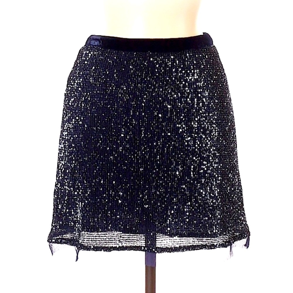 Free People Wild Child Blue Sequin Mini Skirt sz 2 - Picture 4 of 11